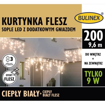 Kurtyna świetlna Bulinex sople flesz 9,6m 200 LED