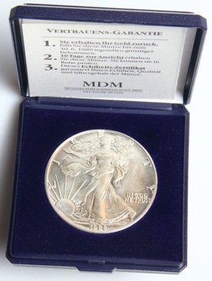 USA - moneta 1 OZ Uncja Ag 999 Srebro - 1 Dolar 1988 + PUDEŁKO + CERTYFIKAT