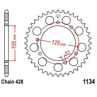 ЗУБЧАТКА ЗАДНЯЯ 57Z 428 DERBI RIEJU YAMAHA 125