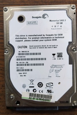 Dysk Seagate 160GB 2,5'' ST9160821AS SATA sprawny