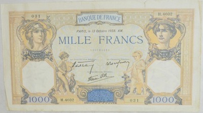 17.Francja, 1 000 Franków 1938, P.90.c, St.3+...