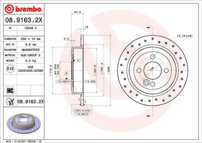 DISCOS DE FRENADO PARTE TRASERA BREMBO 08.9163.2X 0891632X  