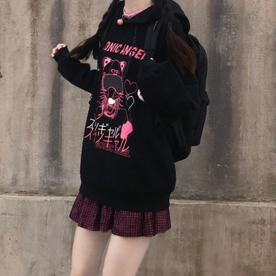 Bluza Gothic Emo japońskie Anime z kapturem z nadr