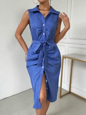 SHEIN SUKIENKA MIDI DOPASOWANA NA SZEROKICH RAMIĄCZKACH NIEBIESKA L 183