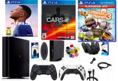 PS4 KONSOLA Slim | PLAYSTATION 4 + 2 Pady + 3 GRY | ZESTAW | GWARANCJA
