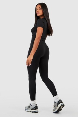 CZARNE LEGGINSY PRĄŻKI L LC65207 *BOOHOO KLASYCZNE