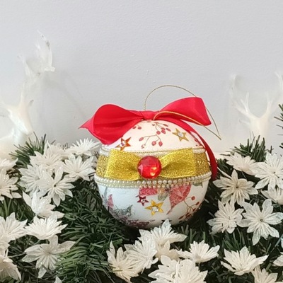 Bombka ze złotą kokardą 10cm