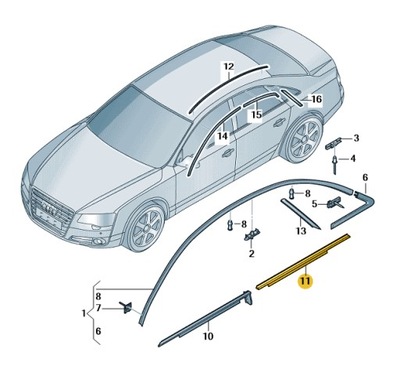 УЩІЛЬНЮВАЧ УЩІЛЬНЮВАЧ Z LISTWĄ ДЕКОРАТИВНИЙ СКЛА ЗАД ПРАВЕ AUDI A8 D4 ASO