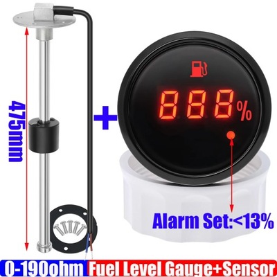 DIGITAL INDICADOR NIVEL COMBUSTIBLES 52MM Z ALARMEM FLASH + SENSOR POZIO~31626  