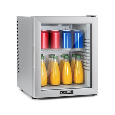 MAŁA LODÓWKA MINI CHŁODZIARKA MINIBAR KLARSTEIN LED 38CM 32L SREBRNA INOX