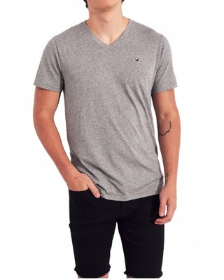 Hollister SZARY MELANŻ Koszulka Serek V-neck _ L