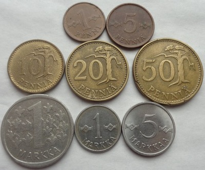 FINLANDIA - zestaw monet obiegowych - 8 sztuk