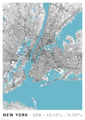 New York Mapa Miasta - plakat A2 42x59,4 cm