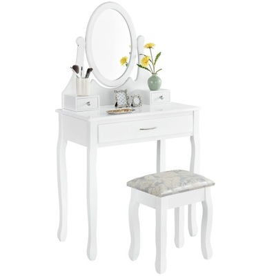 LENA Toaletka kosmetyczna biała lustro 3 szuflady + taboret
