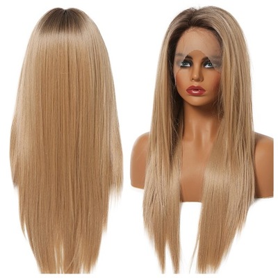 PERUKA blond brąz DŁUGIE proste włosy LACE FRONT