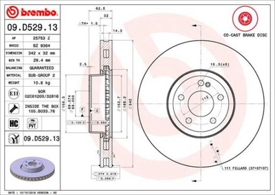 DISKU STABDŽIŲ BREMBO 09D52913 PRIEK. L. 