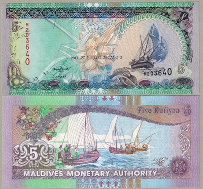 Malediwy 5 Rufiyaa 2011 P-18e UNC