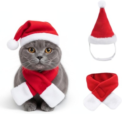 KOSTIUM ŚWIĄTECZNY DLA KOTA PSA CZAPKA I SZALIK REGULOWANY