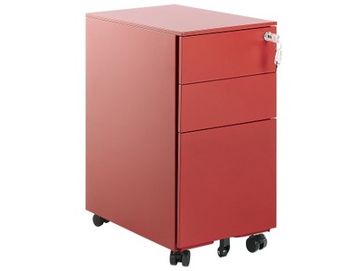 Szafka biurowa 3 szuflady kółka czerwona
