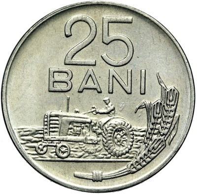 Rumunia - Republika - 25 Bani 1966 - TRAKTOR KŁOSY