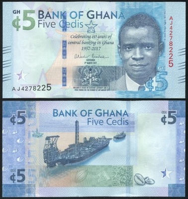 $ Ghana 5 CEDIS P-43a UNC 2017