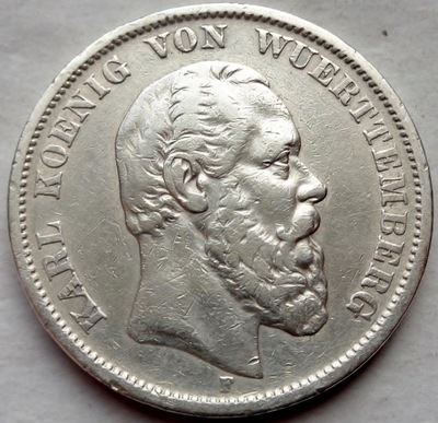 Niemcy - 5 marek - 1875 F - WUERTTEMBERG - Karl I