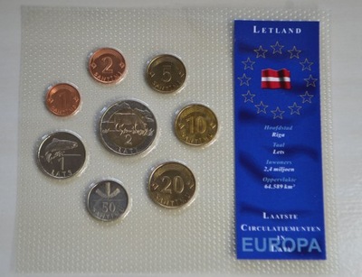 Łotwa - zestaw nominałów - 8 monet - zestaw w blistrze