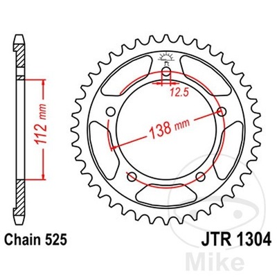 ЗУБЧАТКА ЗАДНЯ СТАЛЕВИЙ JT R1304-41, 41Z, РОЗМІР 525