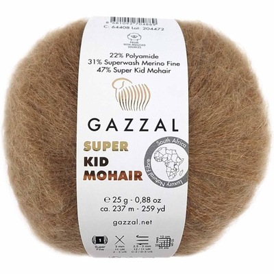 Włóczka Gazzal Super Kid Mohair 25g 64406 jasny brąz