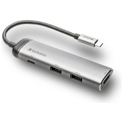 Adapter Hub Verbatim USB-C - USB-C/ 2xUSB-A 3.0/HDMI aluminiowy