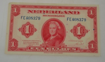 Holandia - banknot - 1 Gulden 1943 rok