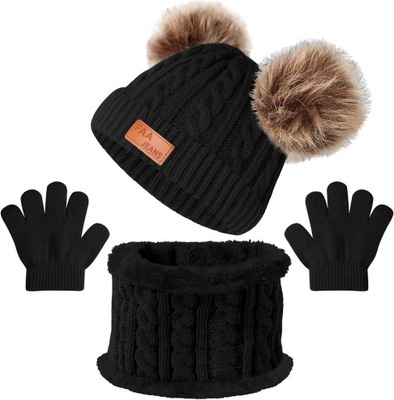 3szt Zestaw zimowych rękawiczek typu beanie, czapka i szalik dla Dzieci