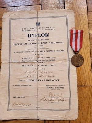 Medal Zwycięstwa i Wolności Dyplom 1946 UŁAN WACHMISTRZ EXTRA