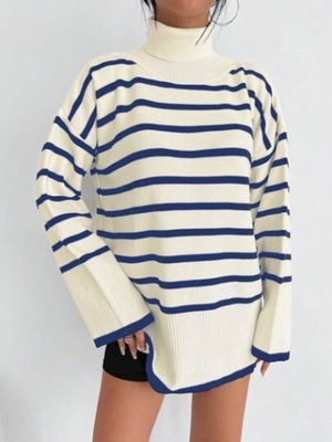 SWETER Z GOLFEM W PASKI PROSTY DŁUGI RĘKAW ŁKP