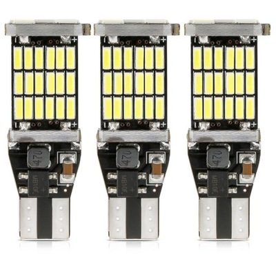 3X LEMPUTĖ T15 45 SMD LED W16W CANBUS STABILIZATORIUS 