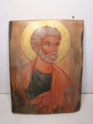 Ikona Święty Piotr decoupage na desce 25 x 19