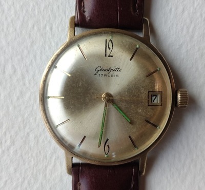 Glashutte, oryg. zegarek vintage, pozłacany,17 kamieni,sprawny,lata 60/70,