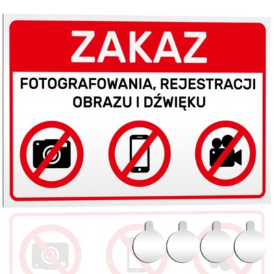 Tabliczka PCV ZAKAZ FOTOGRAFOWANIA I NAGRYWANIA 30x20 Druk UV + przylepce