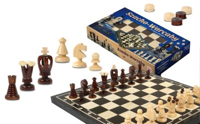 GRA 2w1 Drewniane szachy SZACHO-WARCABY Magiera