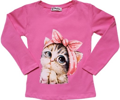 Bluzka dla dziewczynki z kotkiem kotem 98 różowa z długim rękawem kot