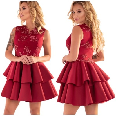Elegancka sukienka Czerwona Falbany Zdobienie XL