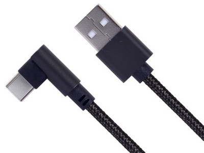 Kabel USB C - USB A kątowy w oplocie krótki 20 cm