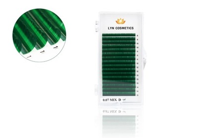 Kolorowe rzęsy pojedyncze do przedłużania zielone D-0,07 mix #0663-02