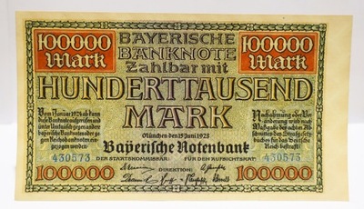100000 MARK BAYERISCHE 1923 BAWARIA UNC