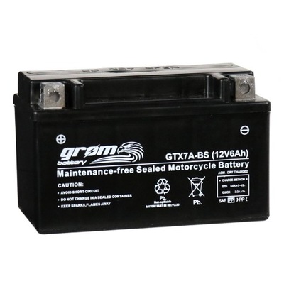 АККУМУЛЯТОР МОТОЦИКЛЕТНЫЙ GROM GTX7A-BS YTX7A-BS 12V 6AH 120A L+