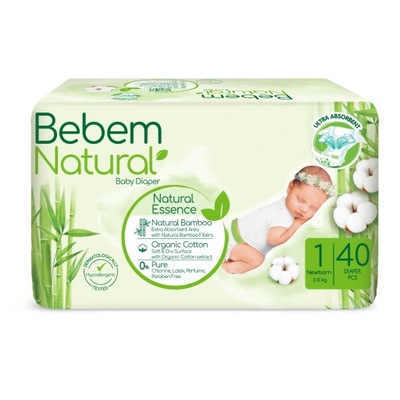 BEBEM Natural Pieluszki bambusowe NEWBORN 1 (2-5kg) 40 szt