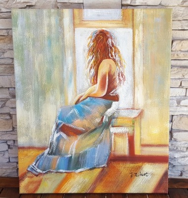 Obraz malowany płótno 61x51cm kobieta