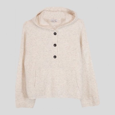 TOPSHOP SWETER DZIANINOWY BLUZA SWETERKOWA BEŻ Z KAPTUREM OVERSIZE 36-38