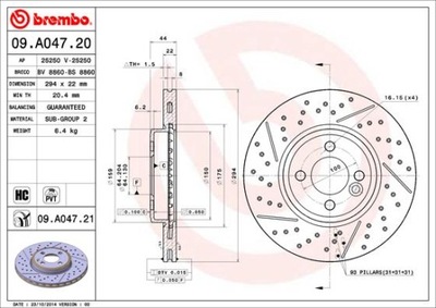 DISCS BRAKE FRONT BREMBO 09.A047.21 09A04721  