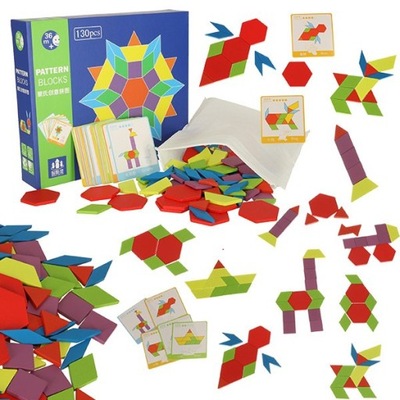 Puzzle drewniane układanka montessori kolorowa mozaika kształty 155 el